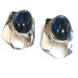 kyanite  pierced earrings set plated sterling silver oval blue cabochon gemstone
